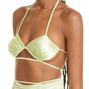 ISA BOULDER Sculpture Satin Bikini Top Pale Green S NWT